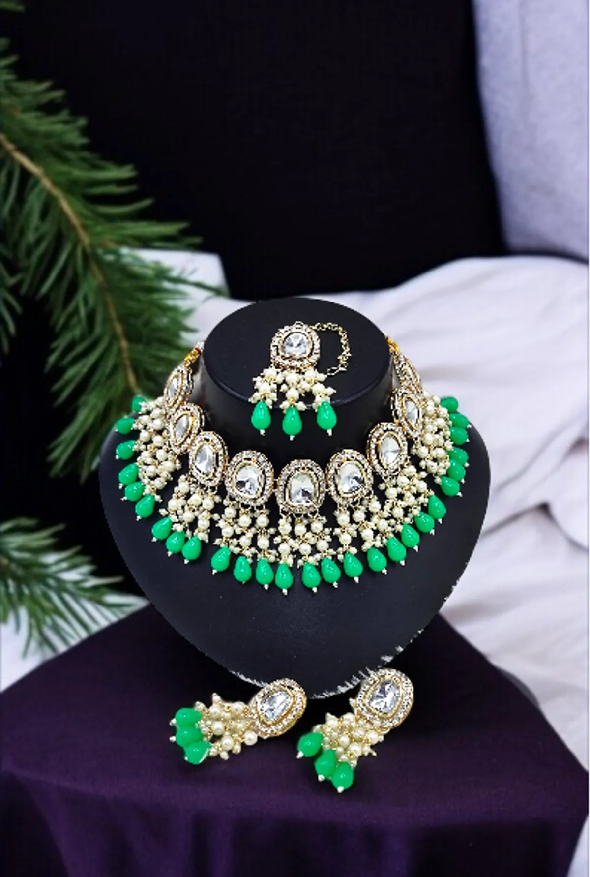 Light Green Premium Kundan Bridal Necklace For Women