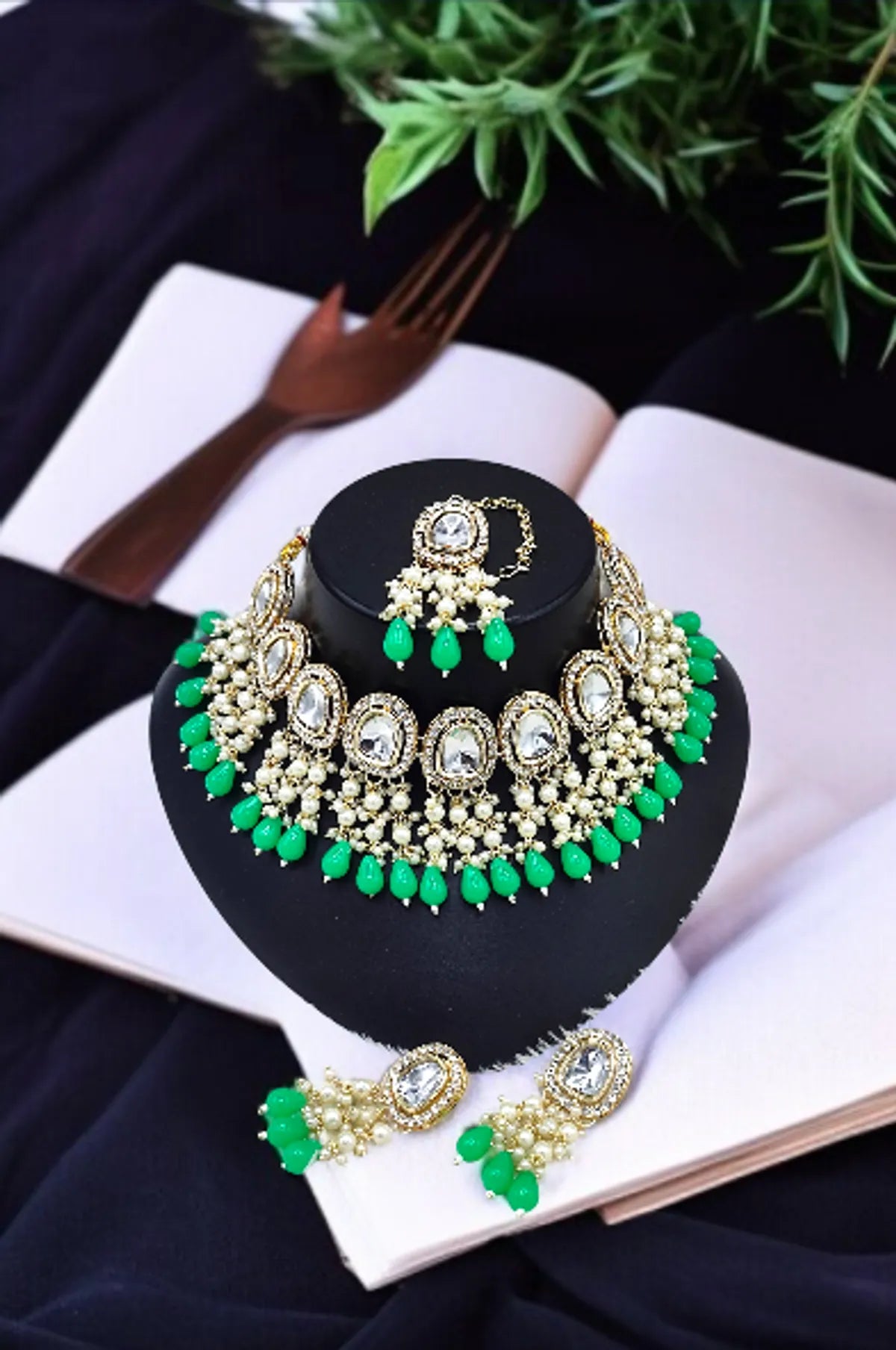 Light Green Premium Kundan Bridal Necklace For Women