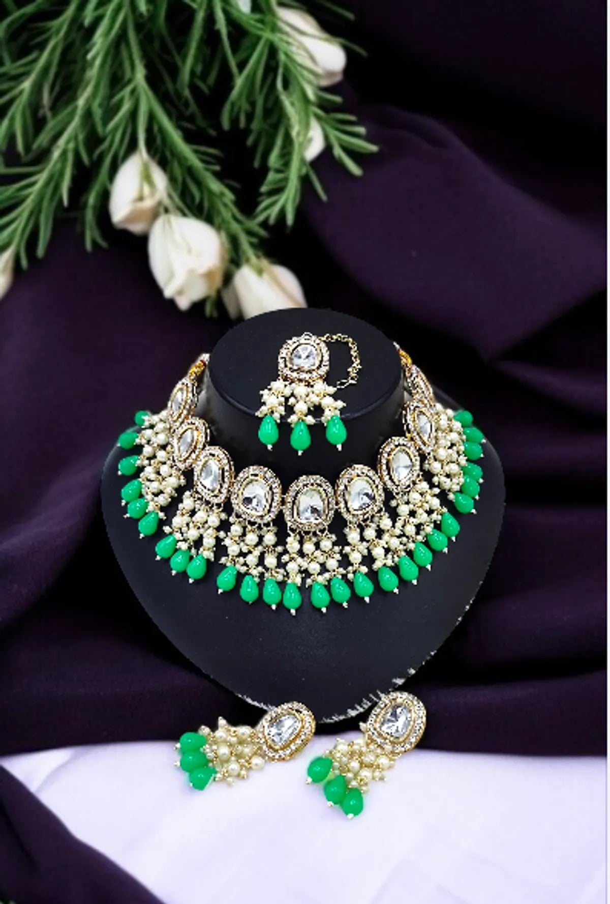 Light Green Premium Kundan Bridal Necklace For Women