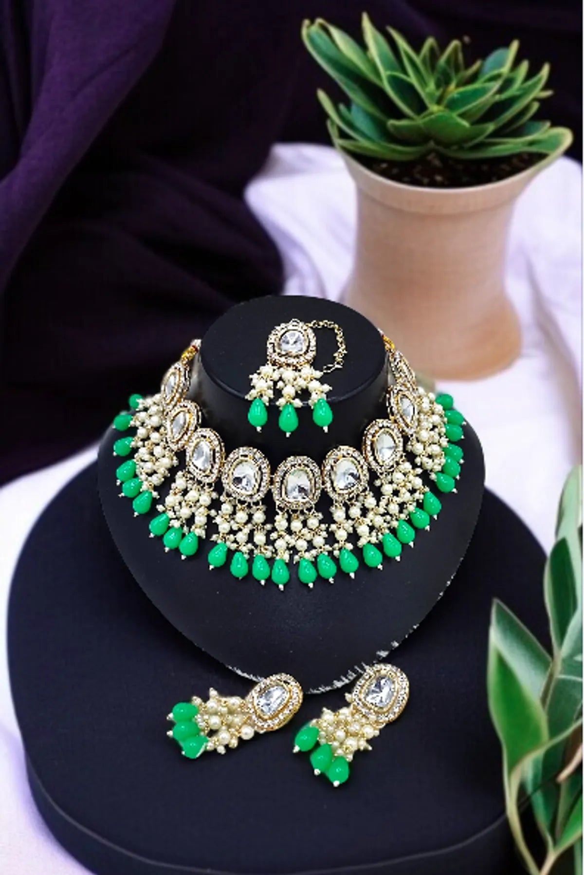 Light Green Premium Kundan Bridal Necklace For Women