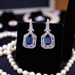 Blue Geometric Grandeur Emerald Earring For Women