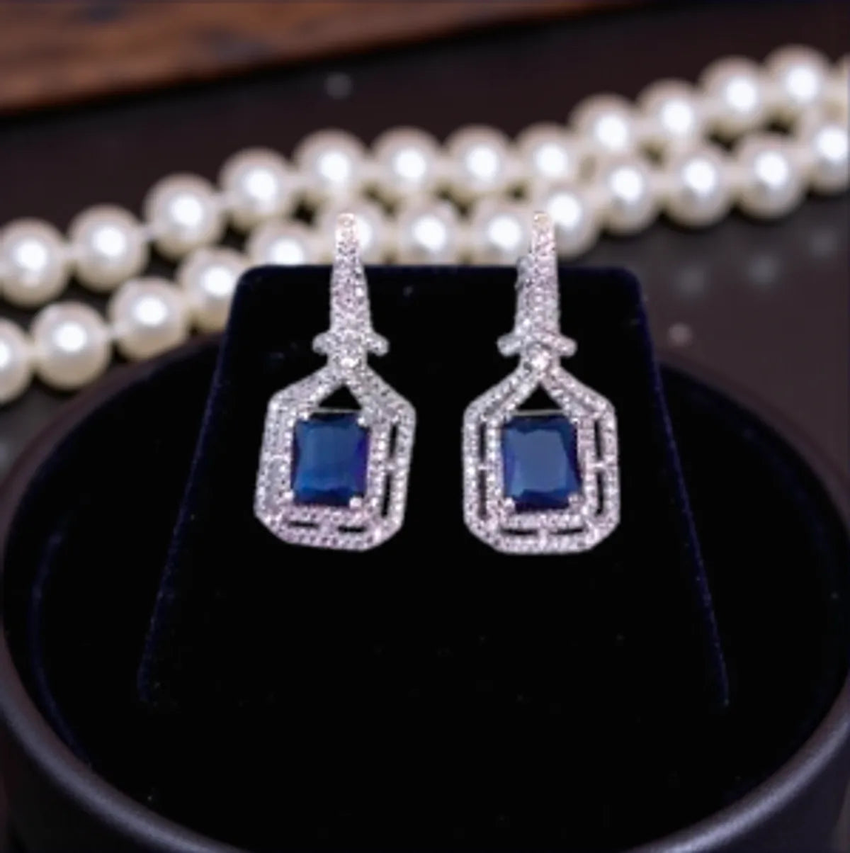 Blue Geometric Grandeur Emerald Earring For Women