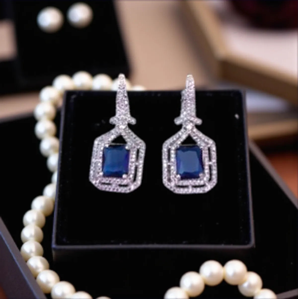 Blue Geometric Grandeur Emerald Earring For Women