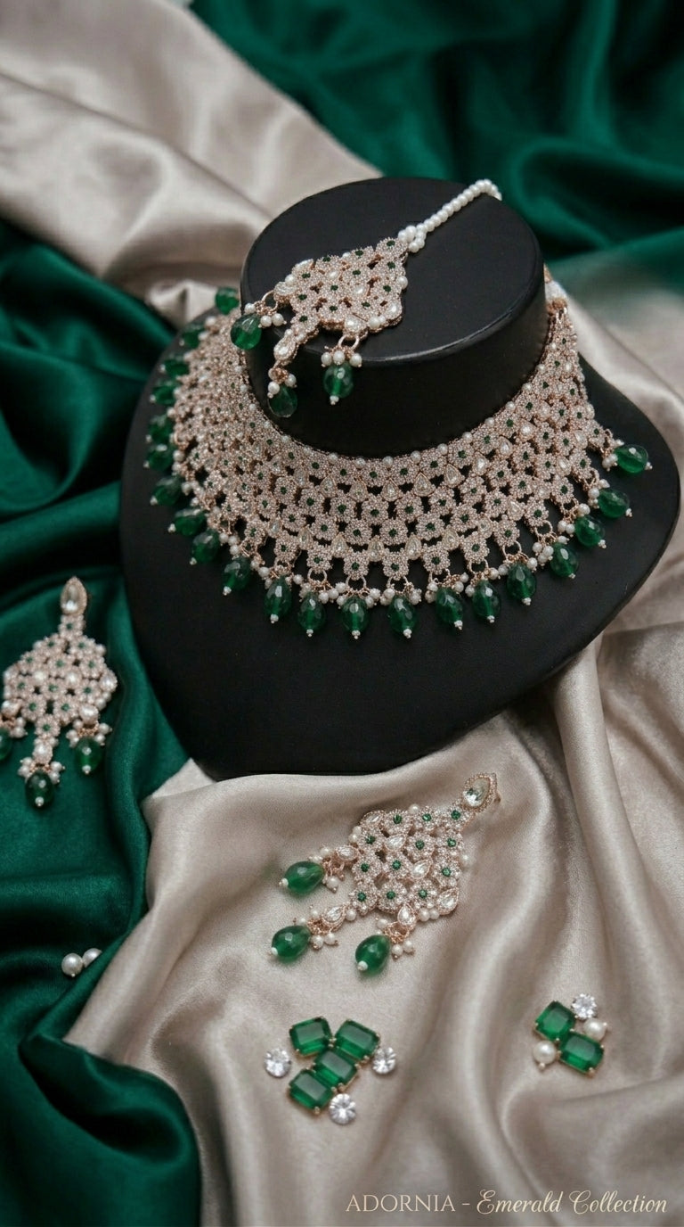 Emerald Pearl Floral Opulence Choker Set