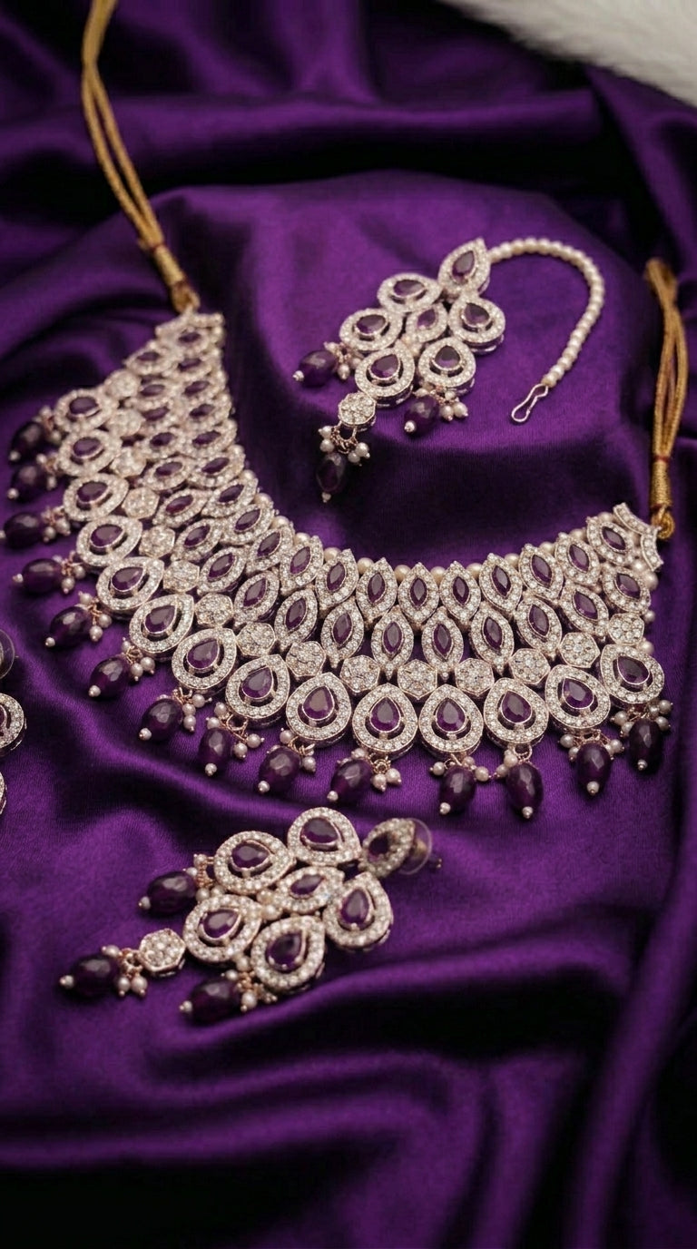 Ruby Amethyst Pearl Royale Choker Set