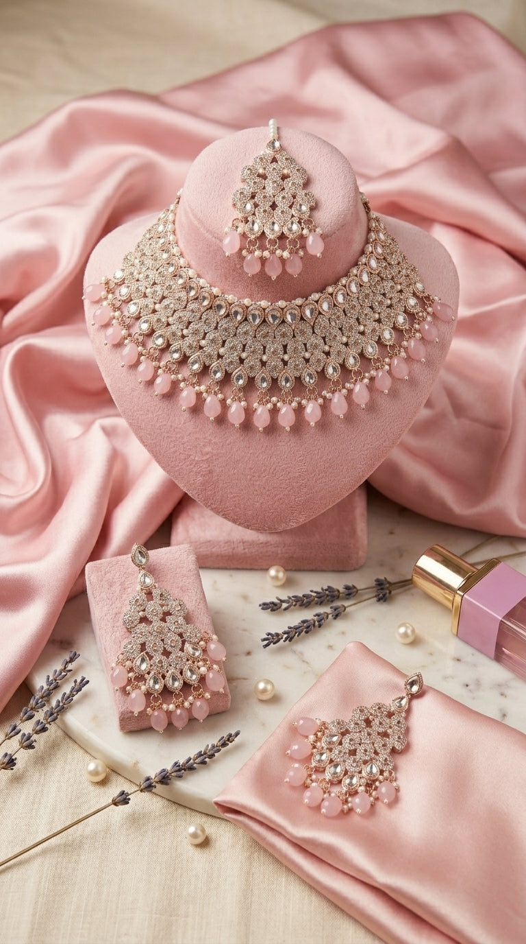 Blush Pink Pearl Polki Royale Choker Set