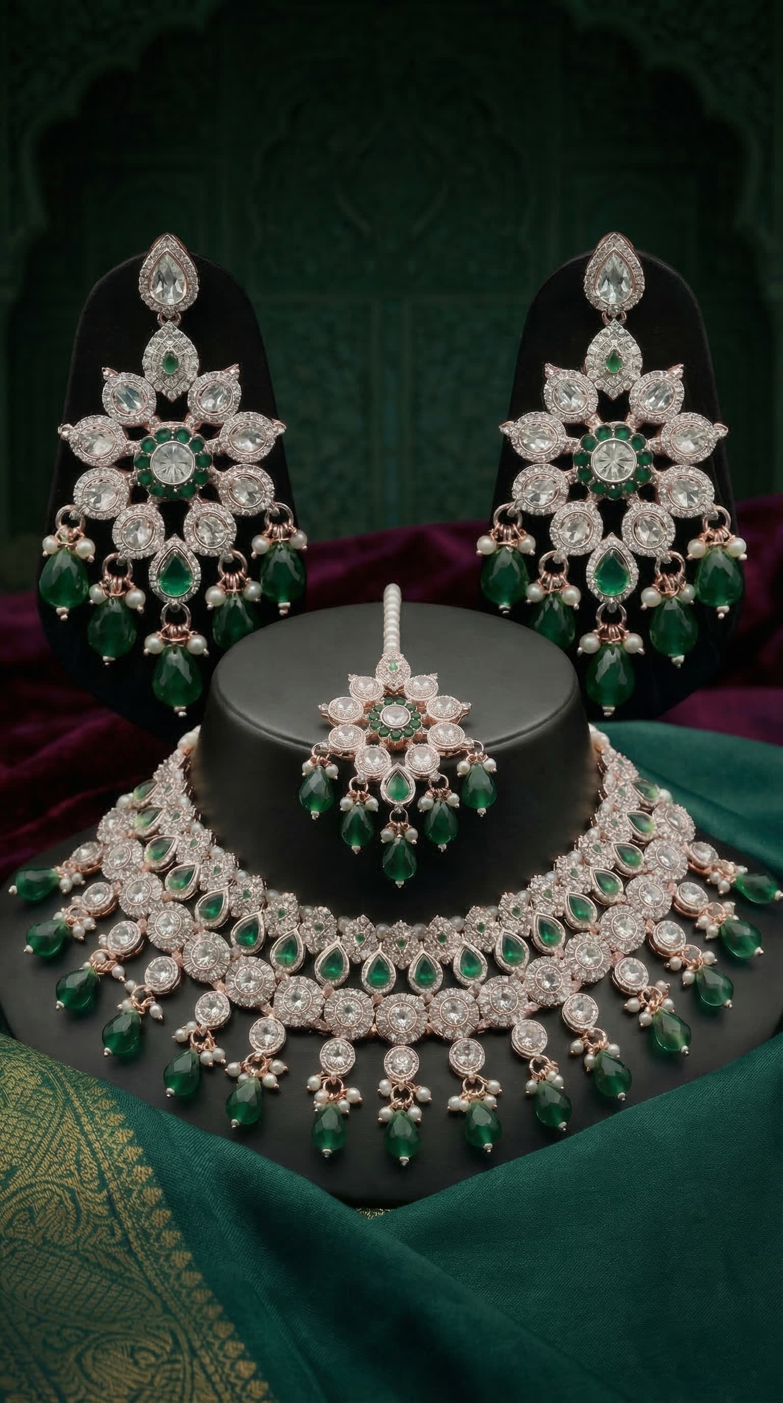 Emerald Pearl Floral Grandeur Choker Set