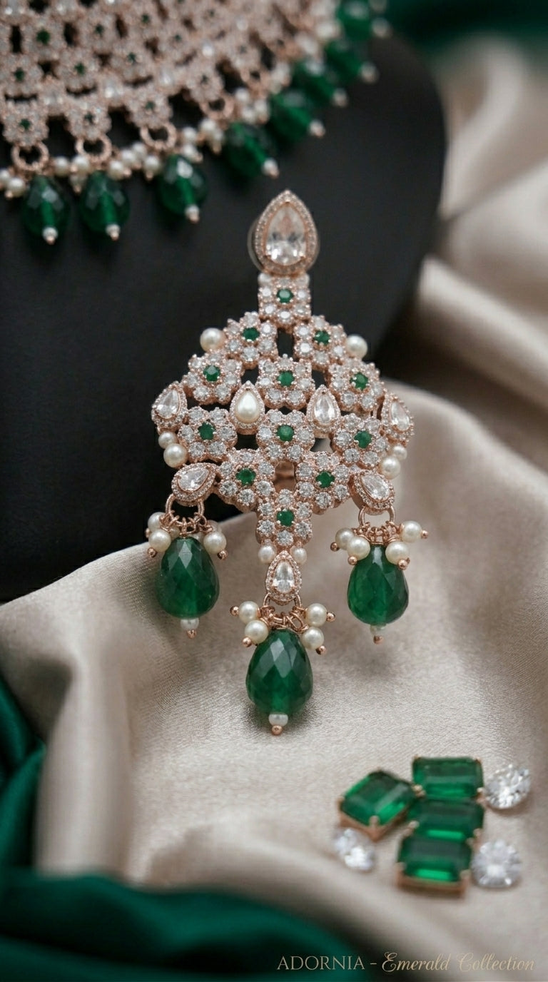 Emerald Pearl Floral Opulence Choker Set