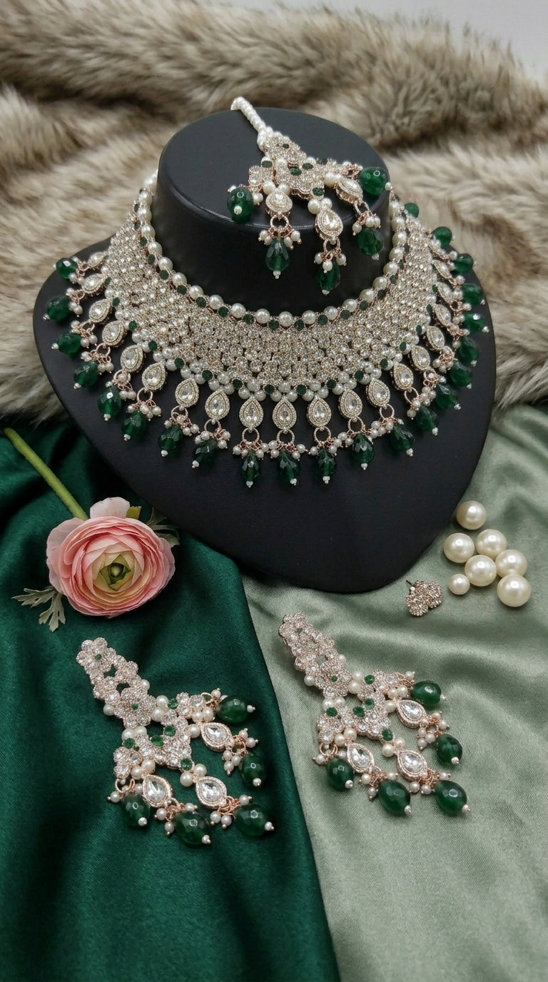 Emerald Pearl Floral Royale Choker Set