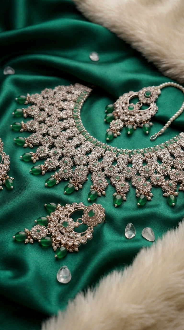 Emerald Pearl Floral Grandeur Choker Set