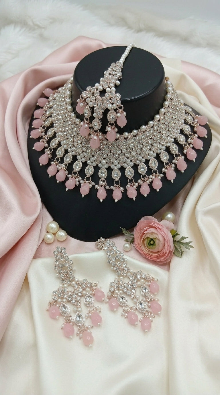 Blush Pink Pearl Polki Royale Choker Set