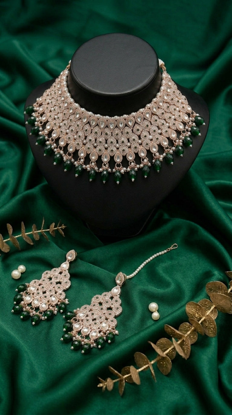 Emerald Pearl Floral Royale Choker Set