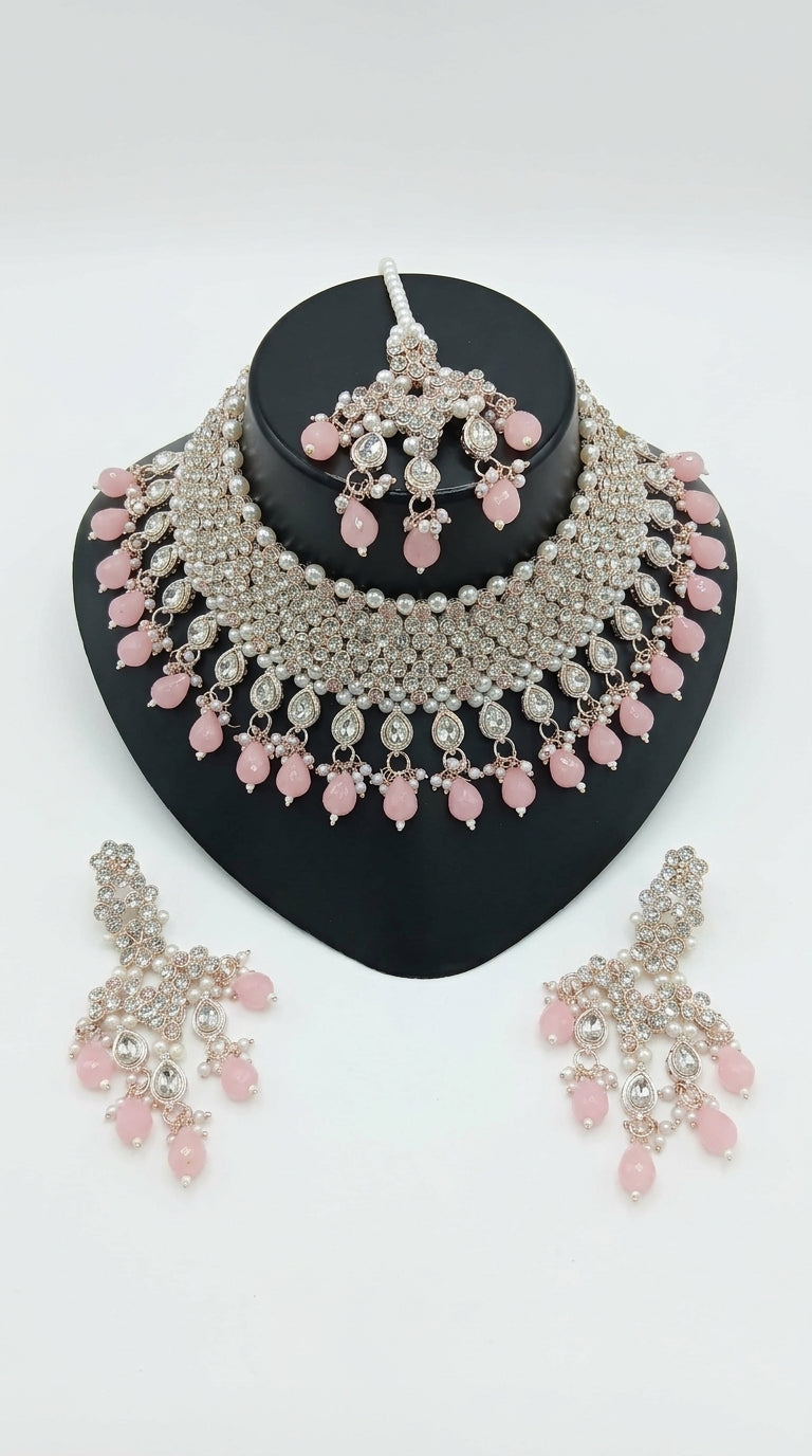 Blush Pink Pearl Polki Royale Choker Set
