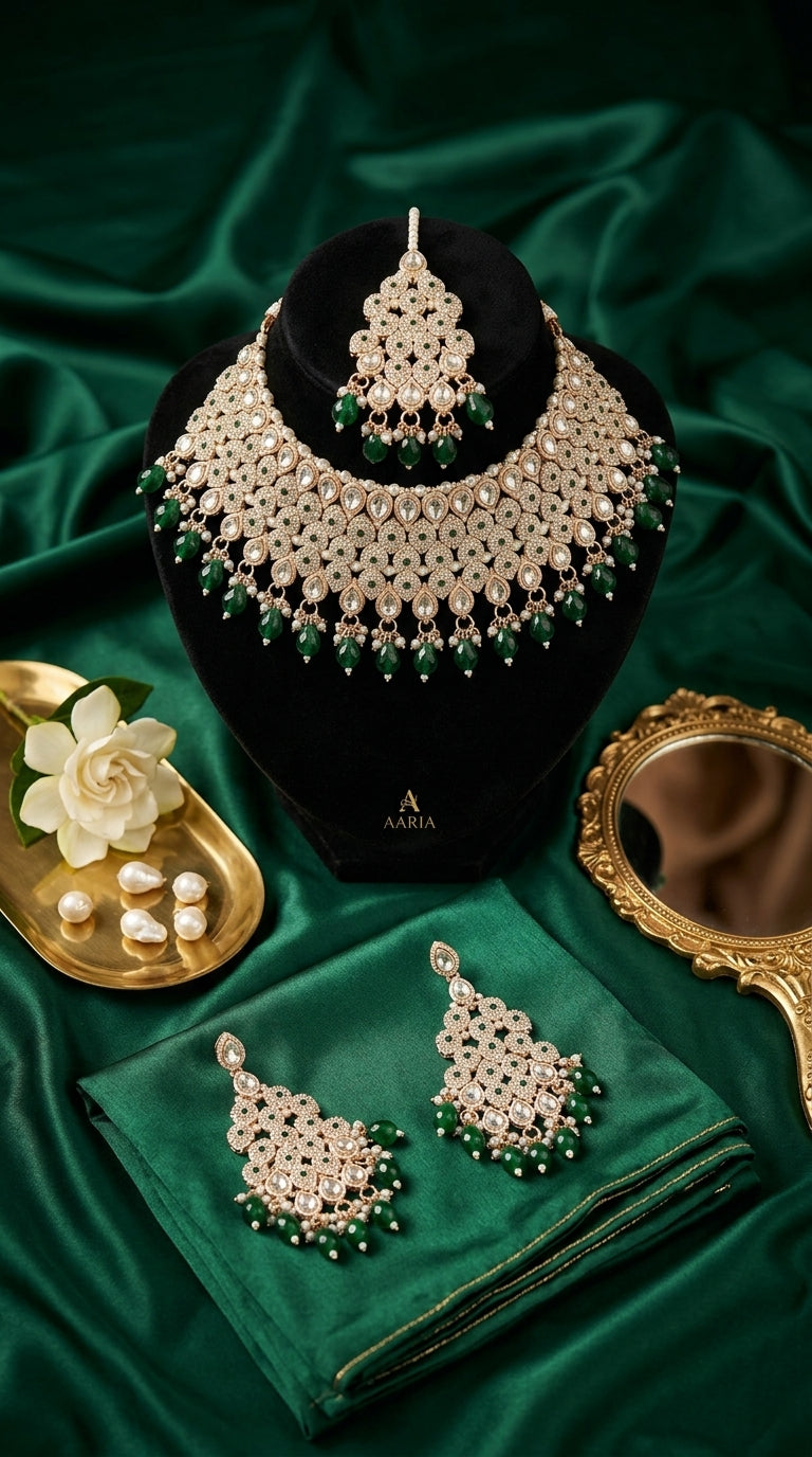 Emerald Pearl Floral Royale Choker Set