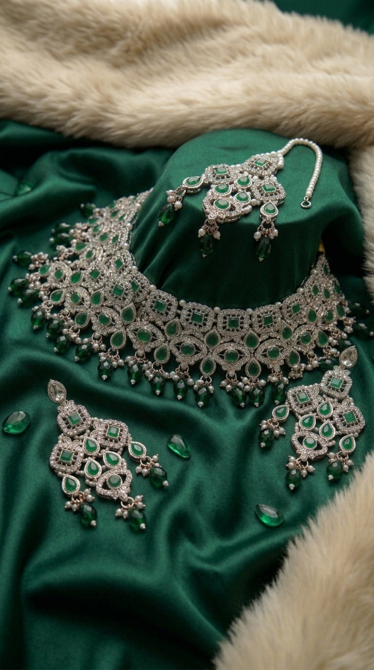 Emerald Pearl Peacock Royale Choker Set