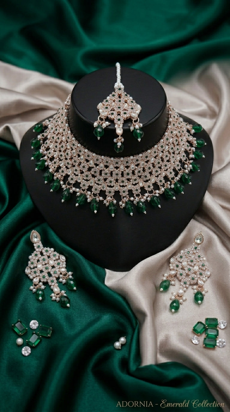 Emerald Pearl Floral Opulence Choker Set