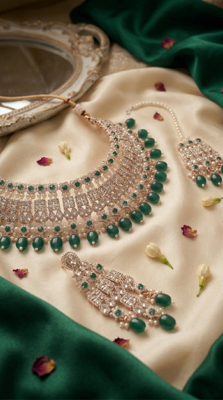 Emerald Pearl Elegance Necklace Set