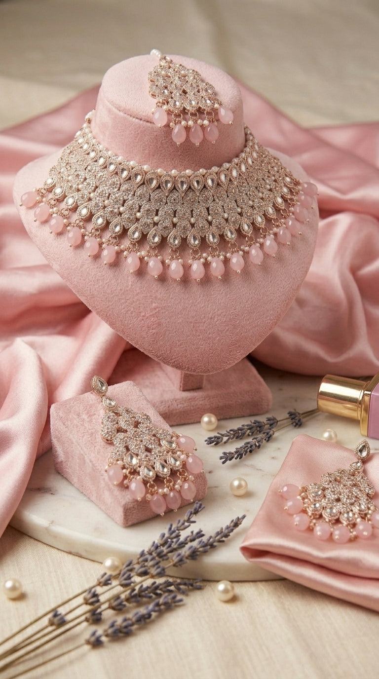 Blush Pink Pearl Polki Royale Choker Set