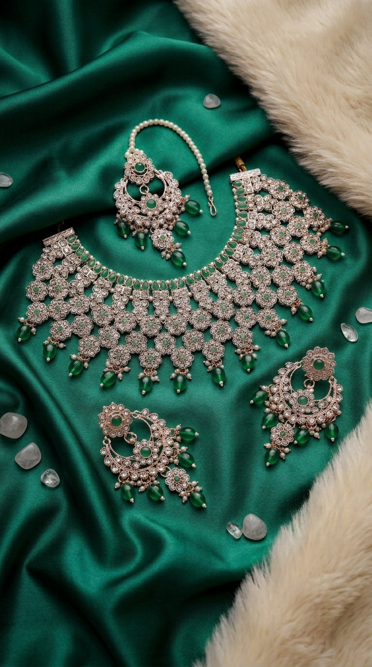 Emerald Pearl Floral Grandeur Choker Set