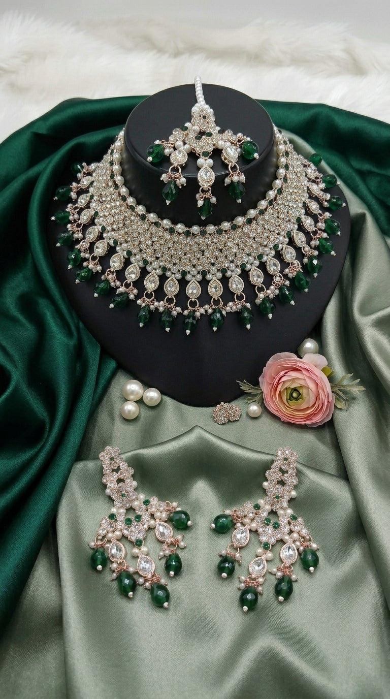 Emerald Pearl Floral Royale Choker Set