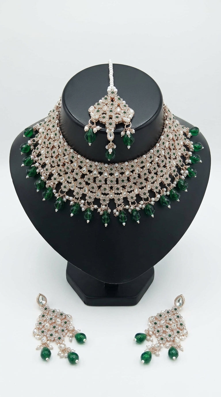 Emerald Pearl Floral Opulence Choker Set