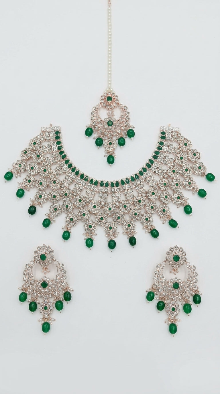 Emerald Pearl Floral Grandeur Choker Set