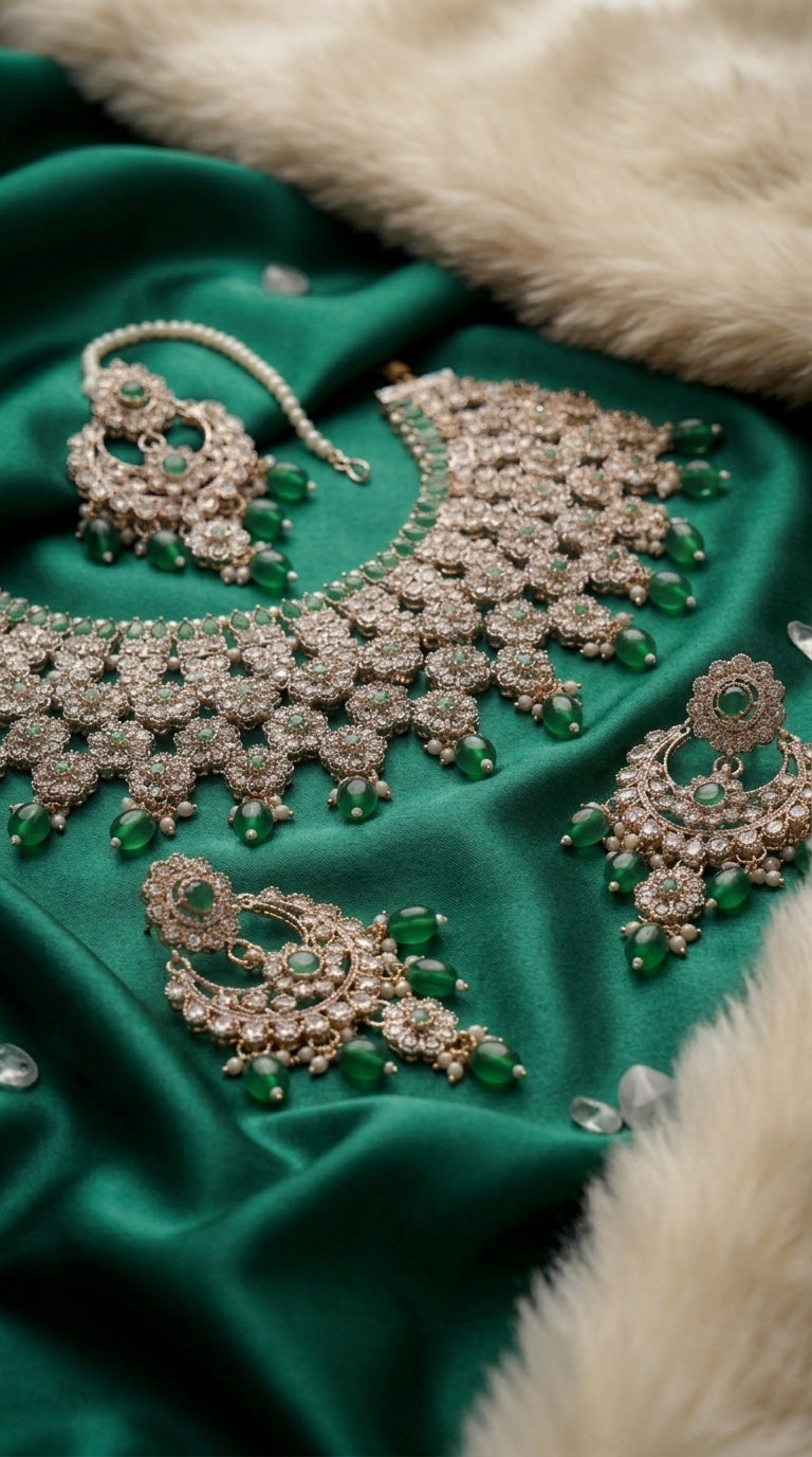 Emerald Pearl Floral Grandeur Choker Set