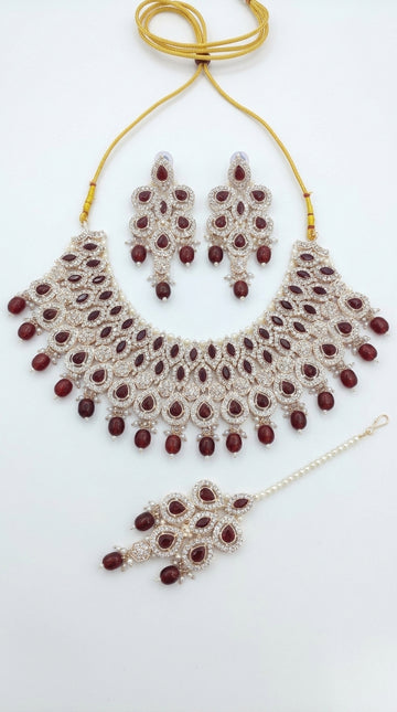 Maroon Ruby Pearl Peacock Choker Set