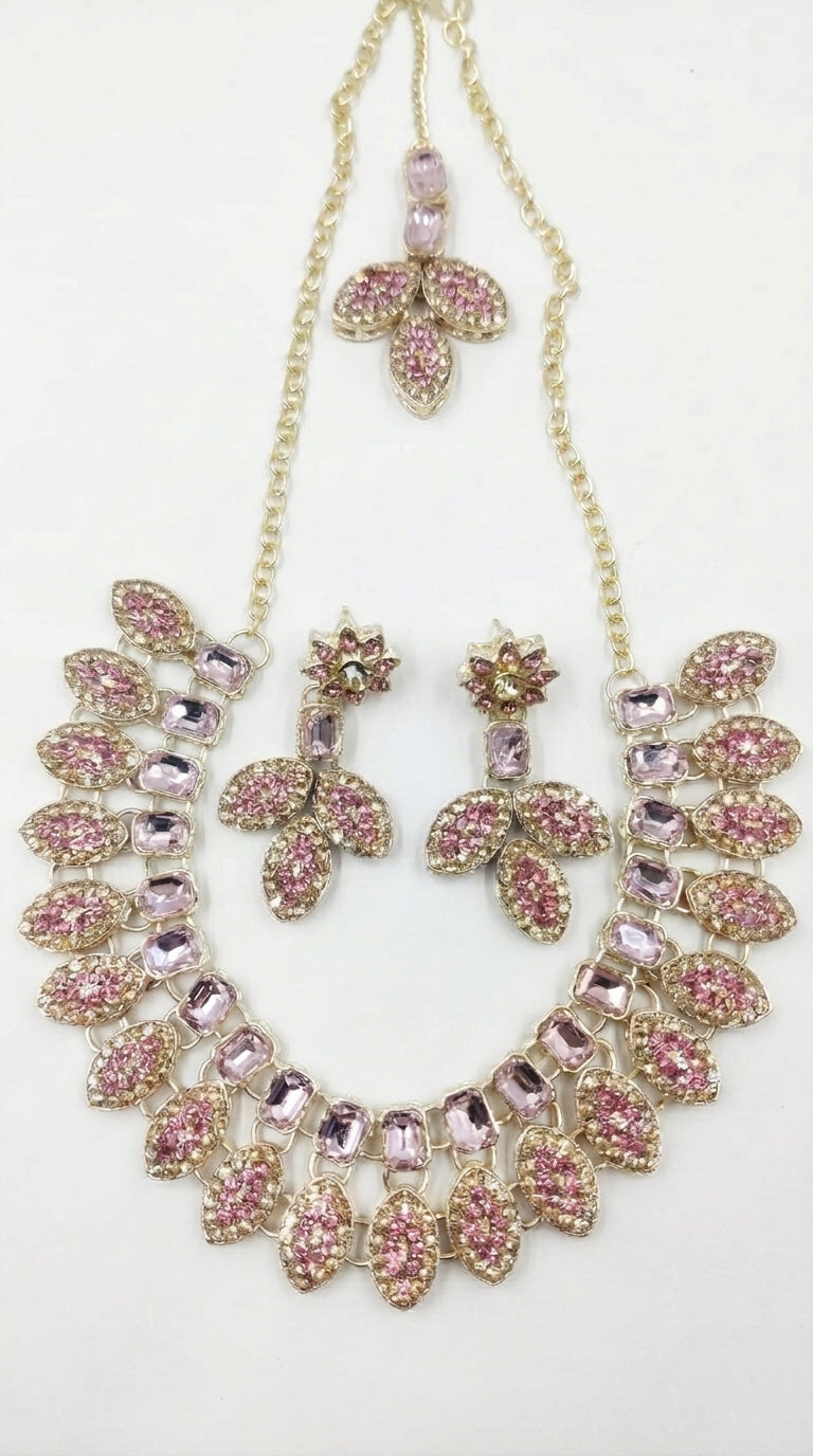 Blush Pink Floral Leaf Polki Choker Set