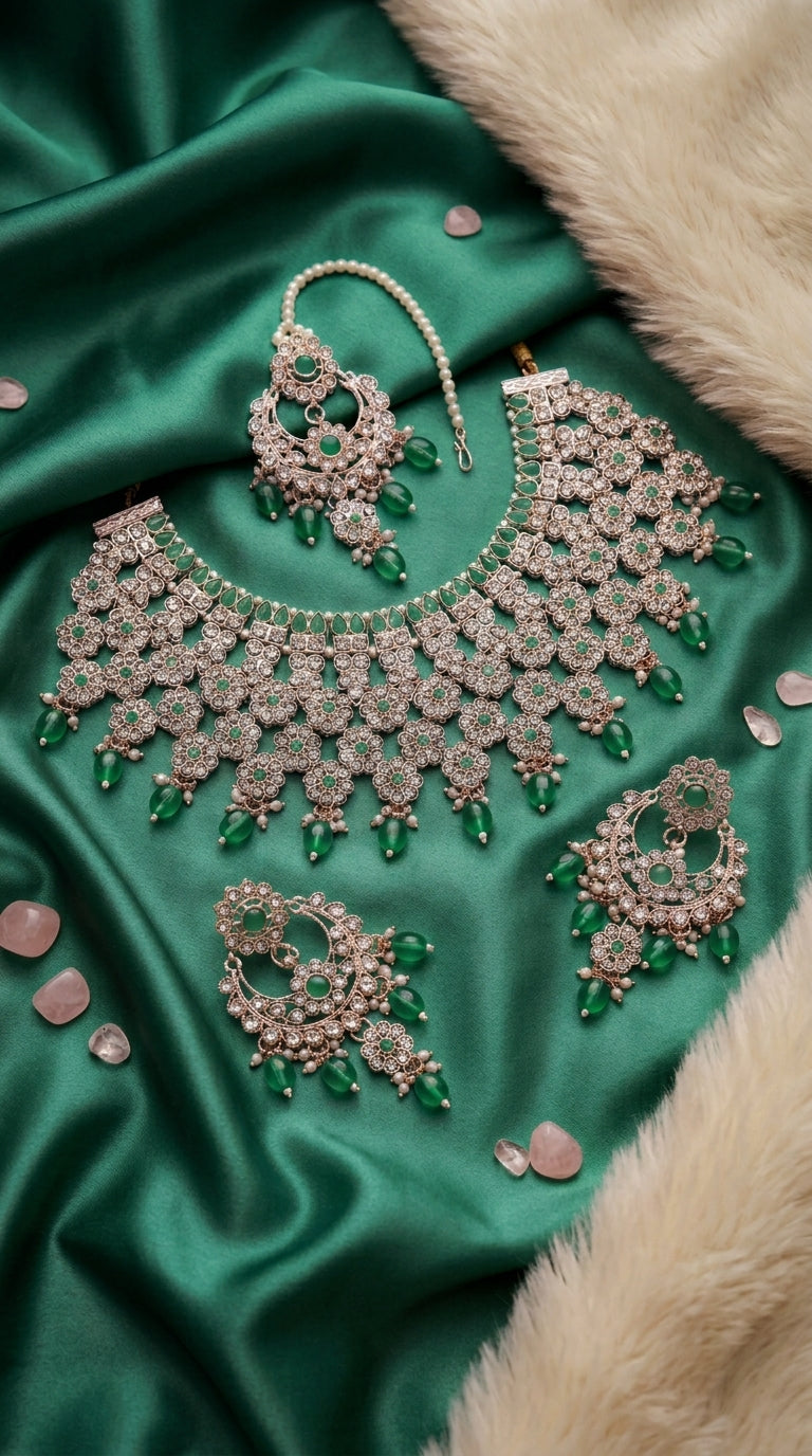 Emerald Pearl Floral Grandeur Choker Set