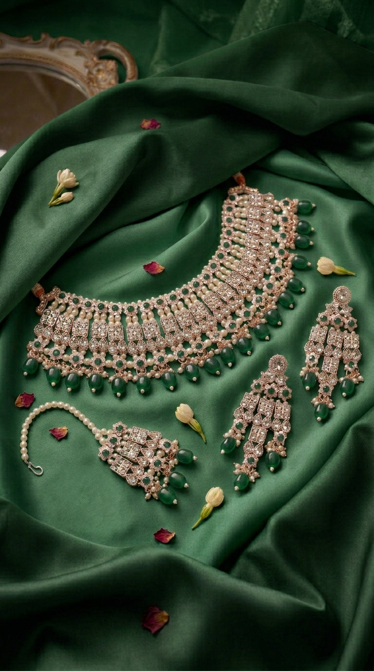 Emerald Pearl Elegance Necklace Set