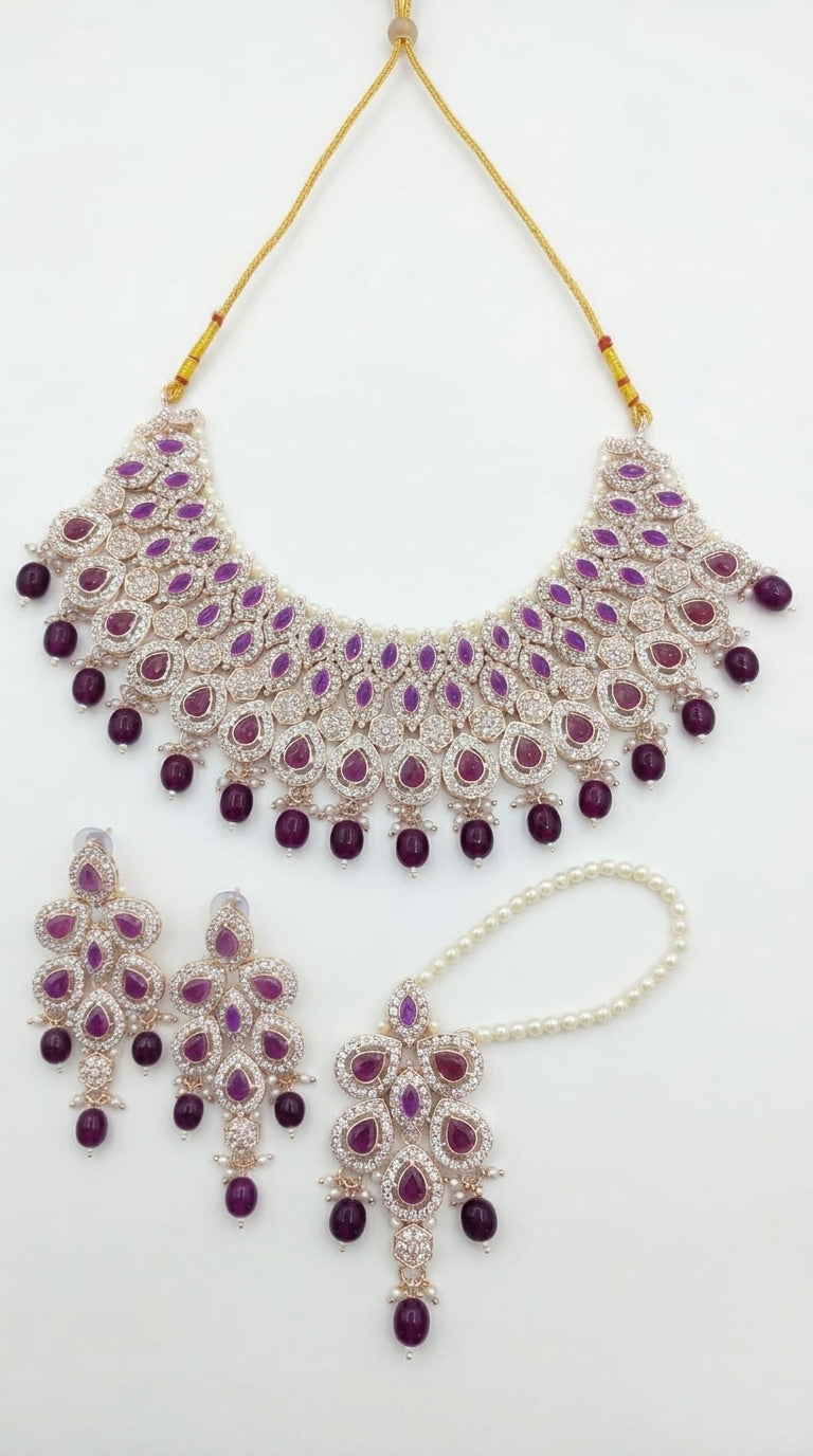 Ruby Amethyst Pearl Royale Choker Set