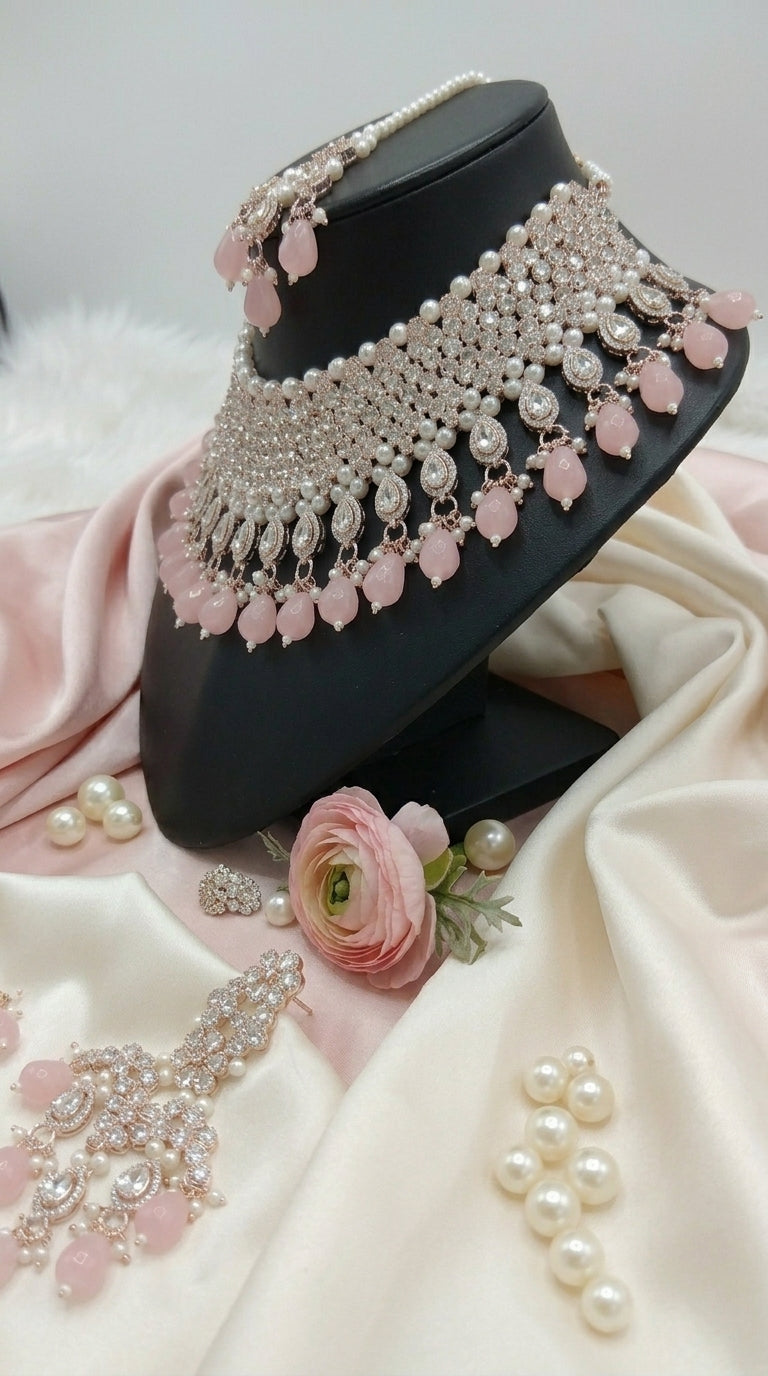 Blush Pink Pearl Polki Royale Choker Set