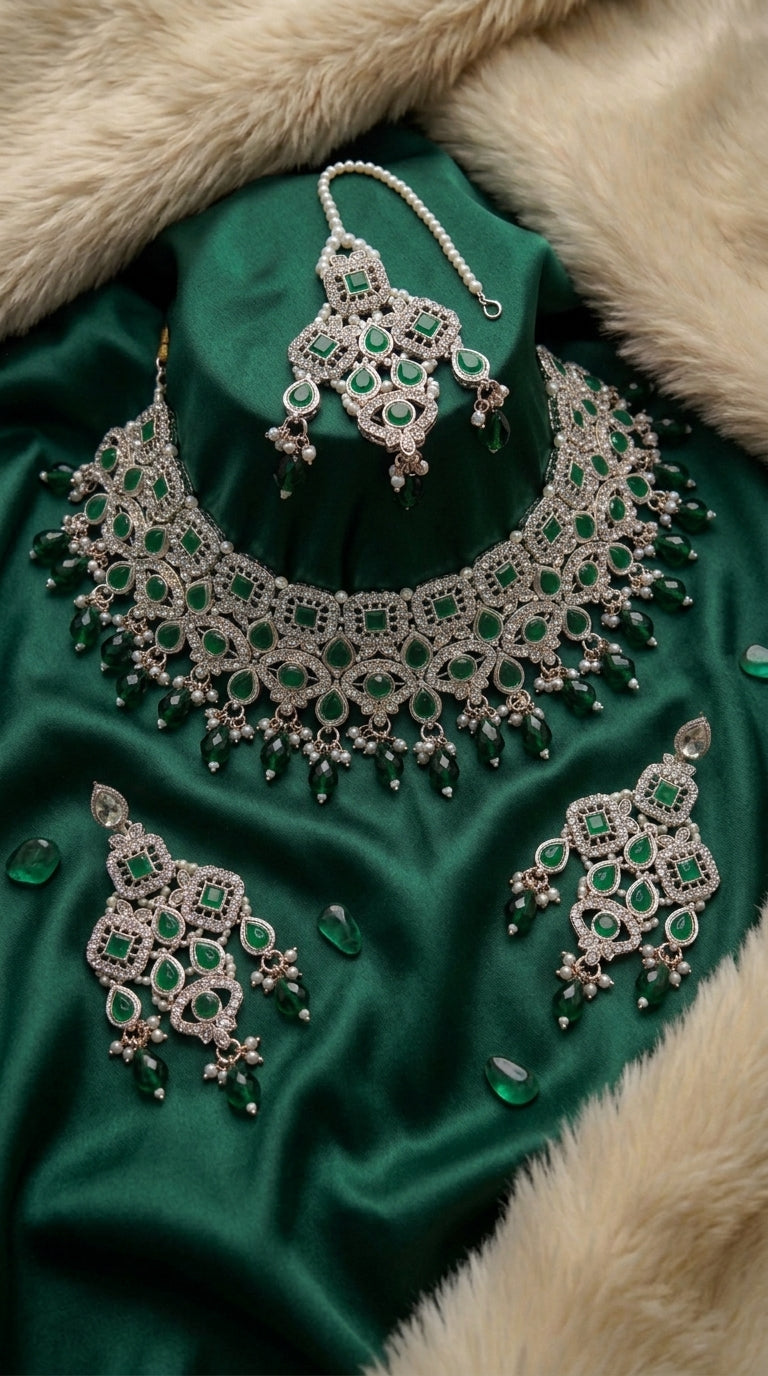 Emerald Pearl Peacock Royale Choker Set