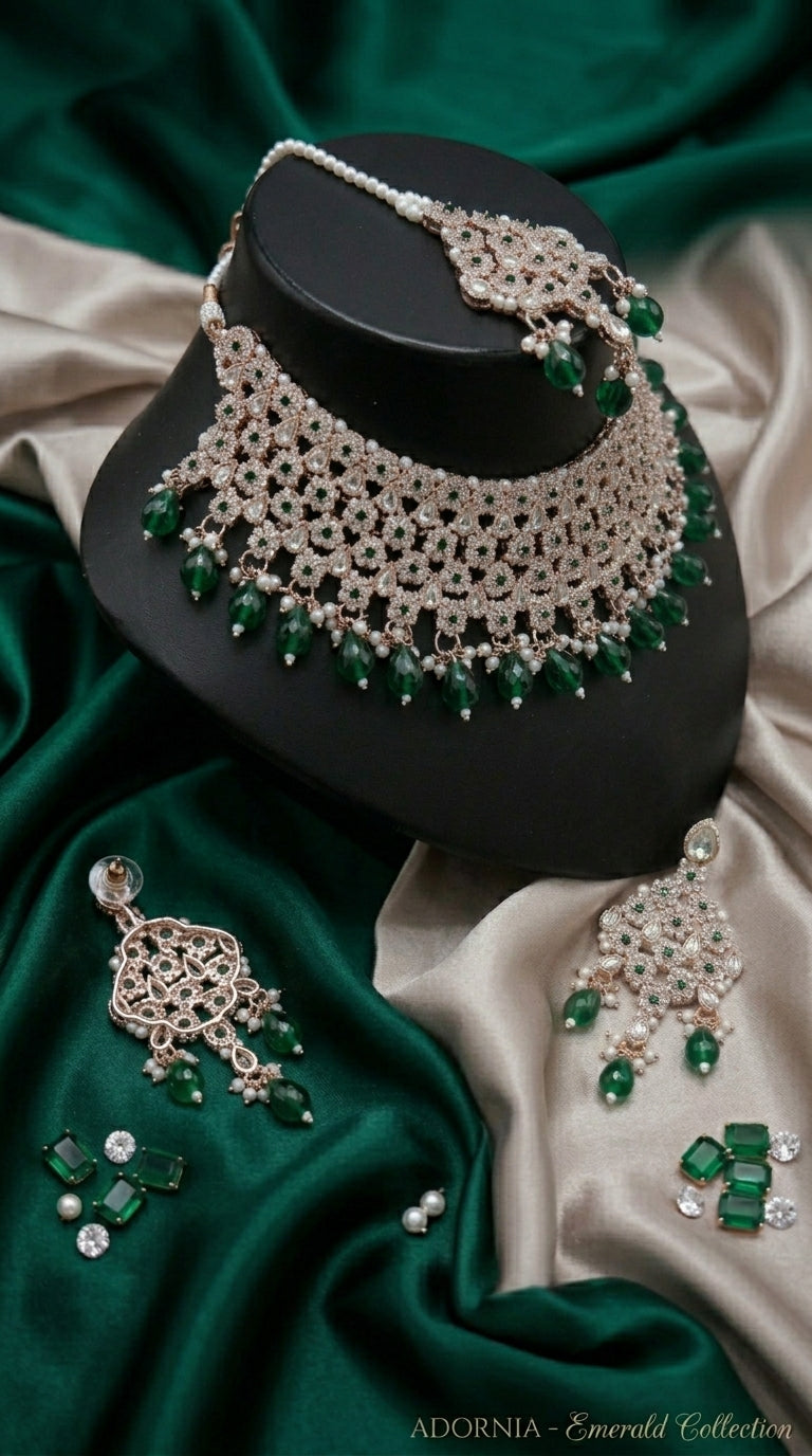 Emerald Pearl Floral Opulence Choker Set