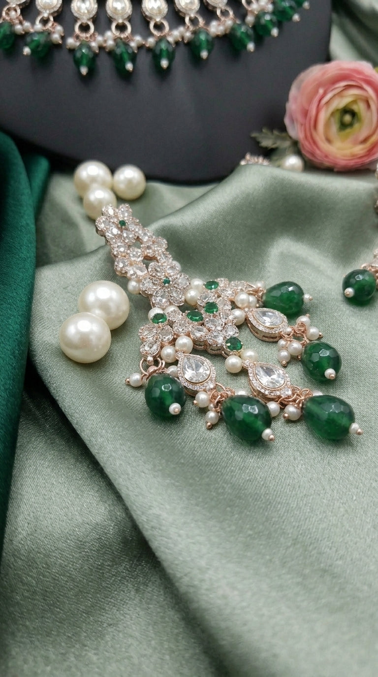 Emerald Pearl Floral Royale Choker Set