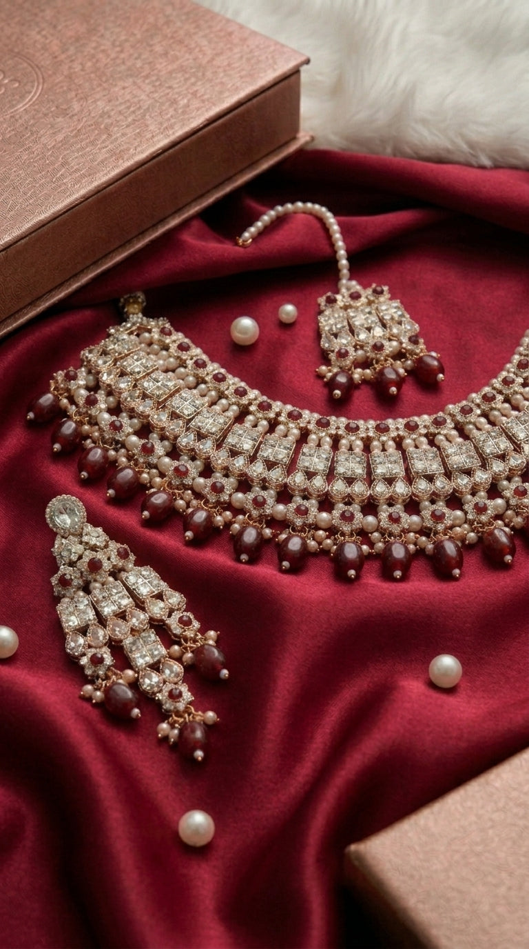 Ruby Pearl Elegance Choker Set