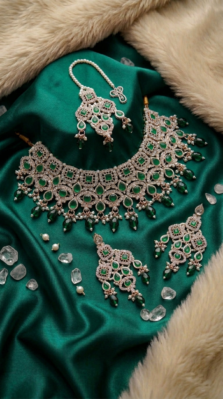 Emerald Pearl Peacock Royale Choker Set