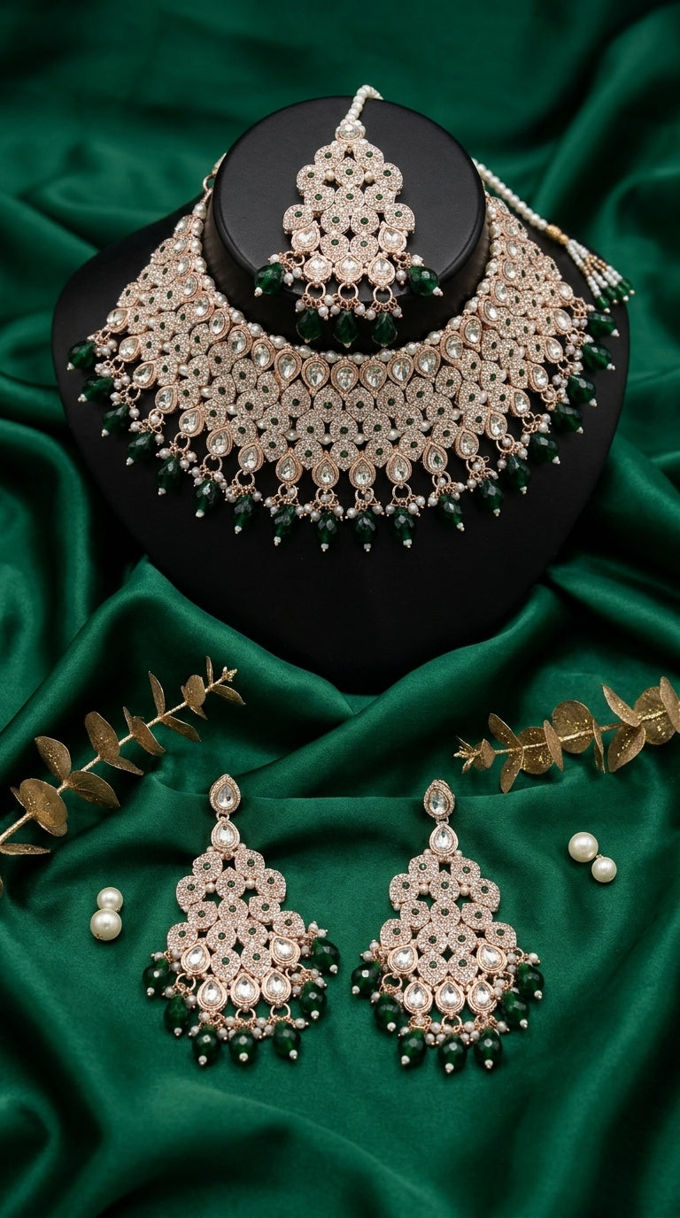 Emerald Pearl Floral Royale Choker Set