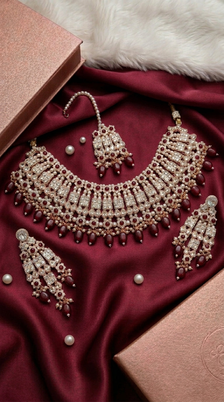 Ruby Pearl Elegance Choker Set