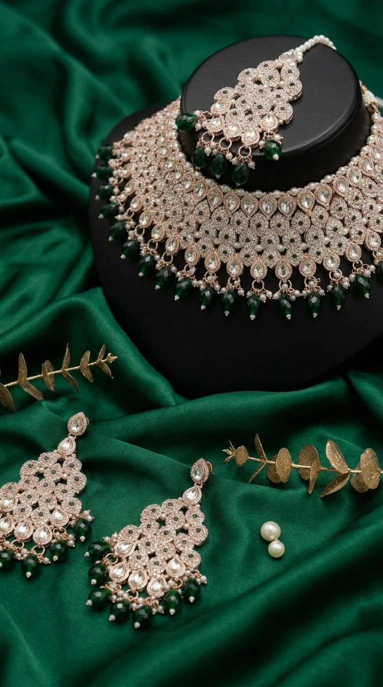 Emerald Pearl Floral Royale Choker Set