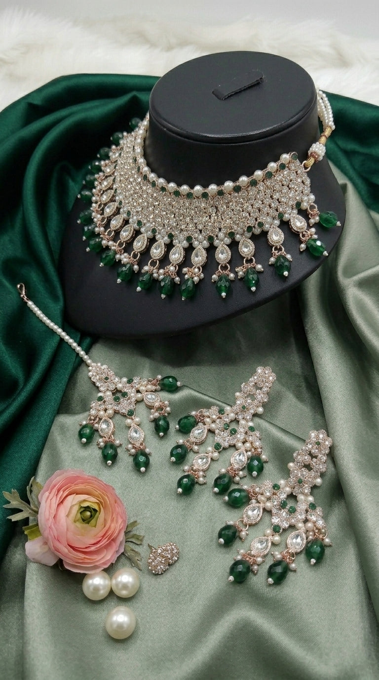 Emerald Pearl Floral Royale Choker Set
