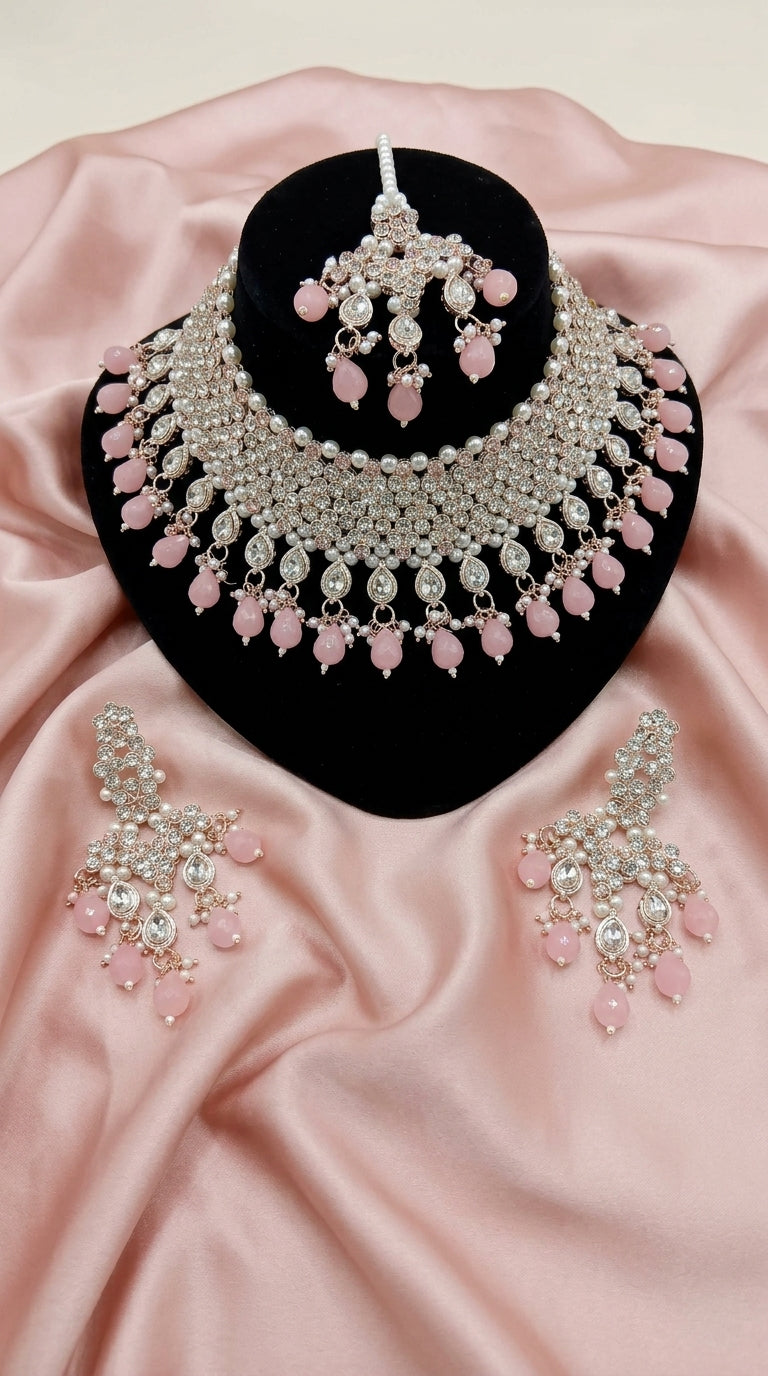 Blush Pink Pearl Polki Royale Choker Set