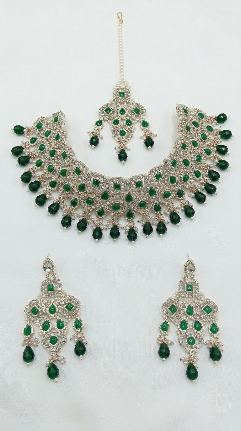Emerald Pearl Peacock Royale Choker Set