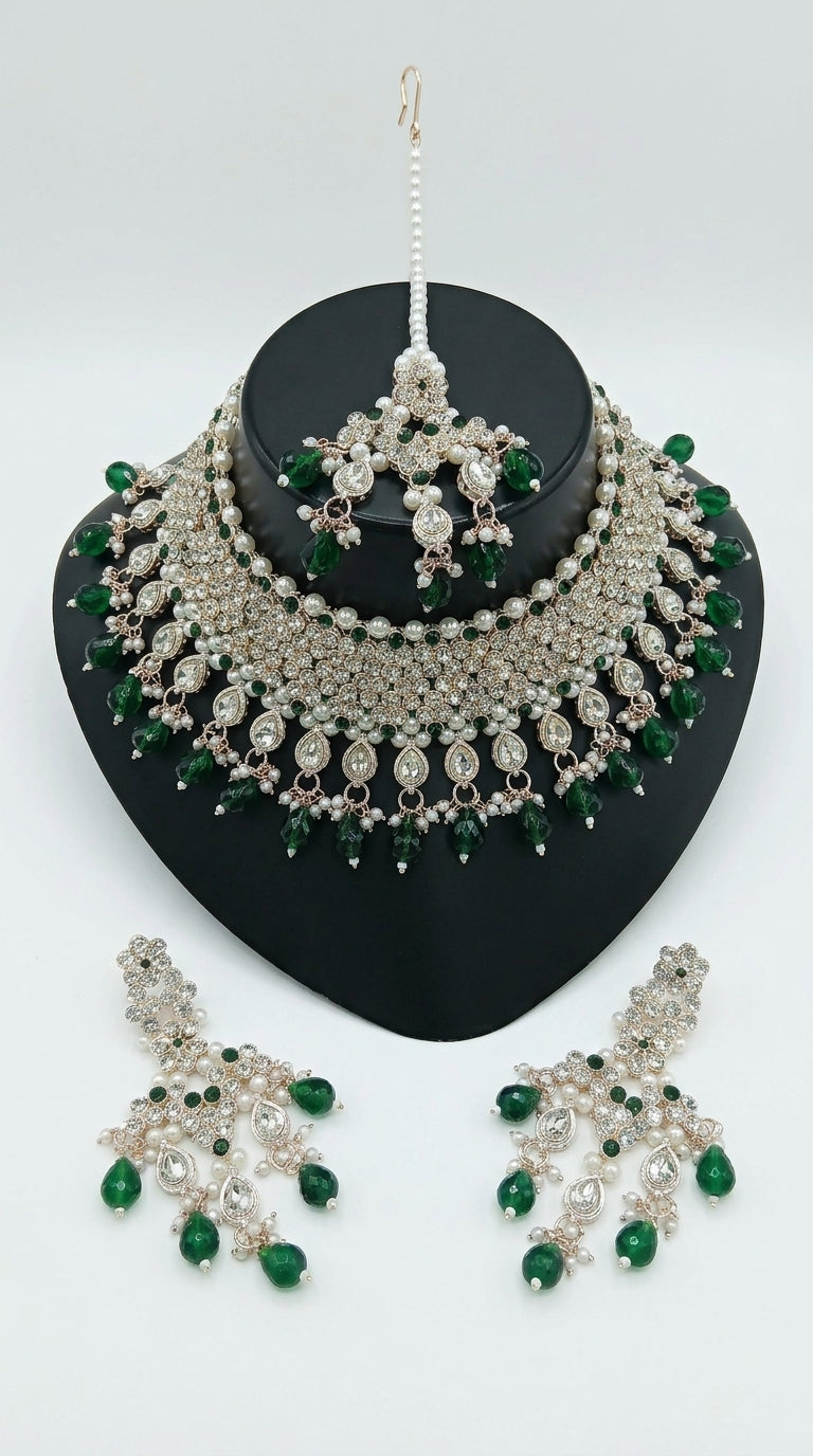 Emerald Pearl Floral Royale Choker Set