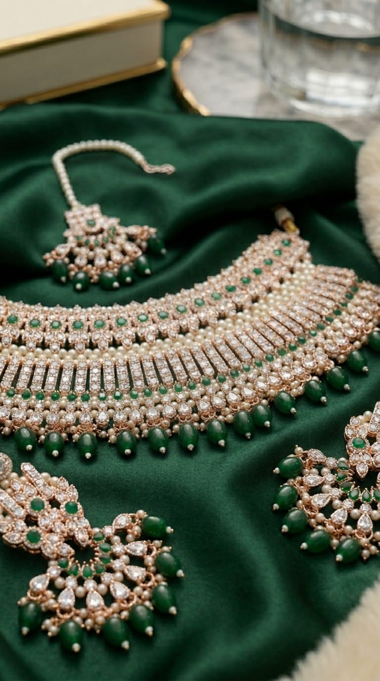 Emerald Pearl Grandeur Choker Set